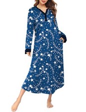 Sleep Dress Womens Long Sleeve Sleepshirt Comfy Loungewear Plus Size Nightgow...