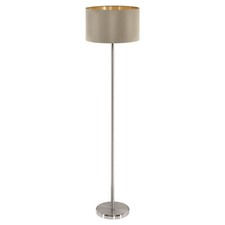 Image of Floor Lamp Light Satin Nickel Shade Taupe Gold Fabric Pedal Switch Bulb E27