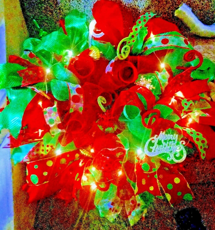 Рождественский венок с подсветкой большой ручной работы красный зеленый декор сетки передней двери - Изображение 3 из 4