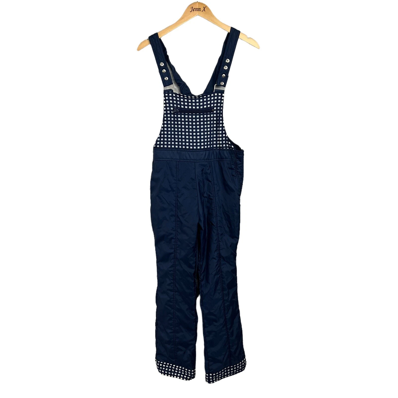 SKYR Rare Print Label Vtg Juniors Large Blue Ski Snow Bib Overalls Pants Retro