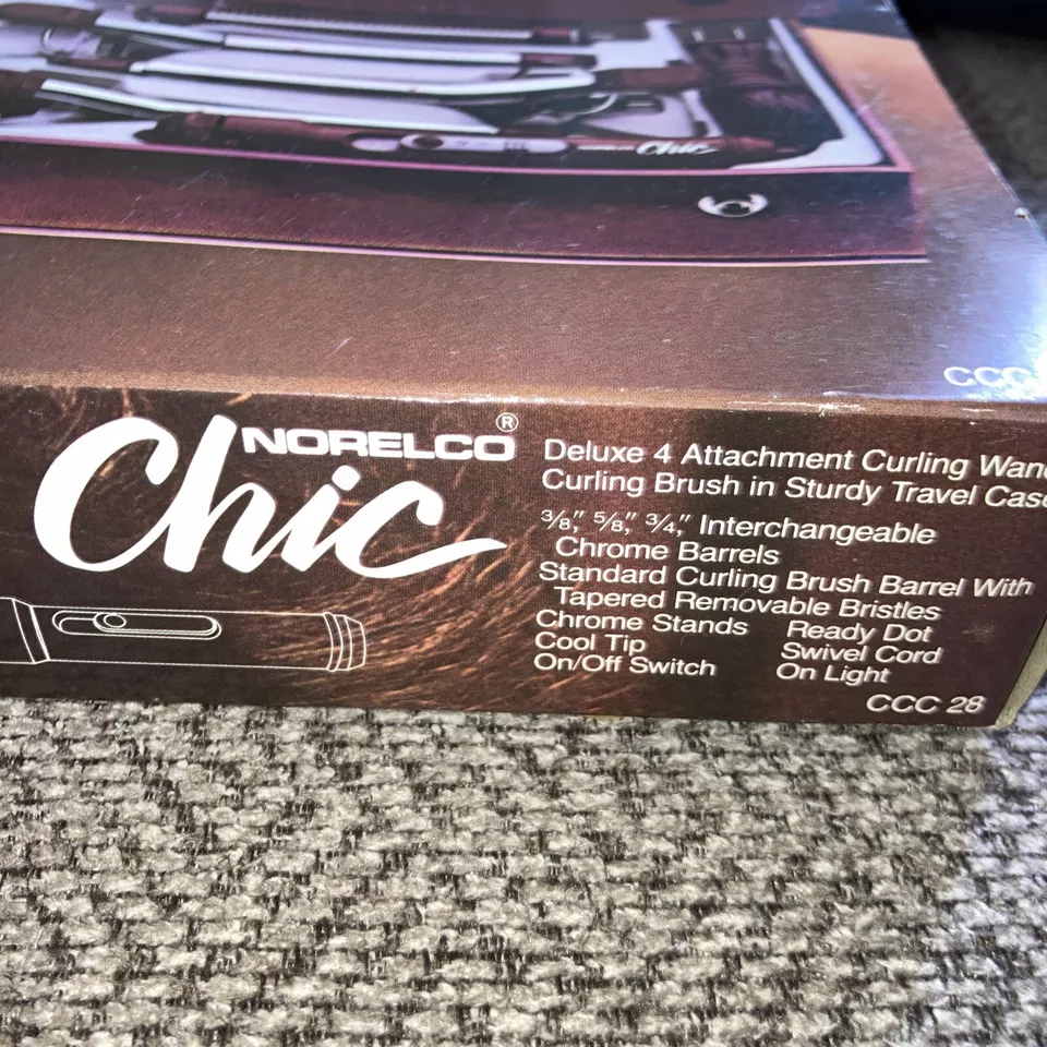 Vtg Norelco Chic Deluxe 4 Attachment Curling Iron Wands & Brush Combo NEW - Image 3 of 4