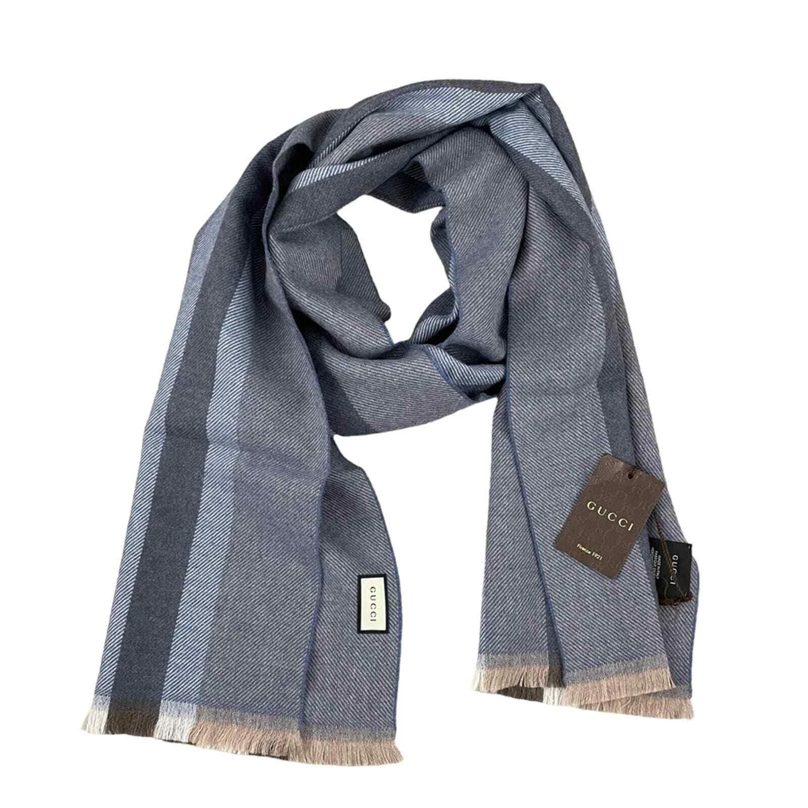 NEUF foulard silencieux Gucci Junweb 100 % laine bleu unisexe