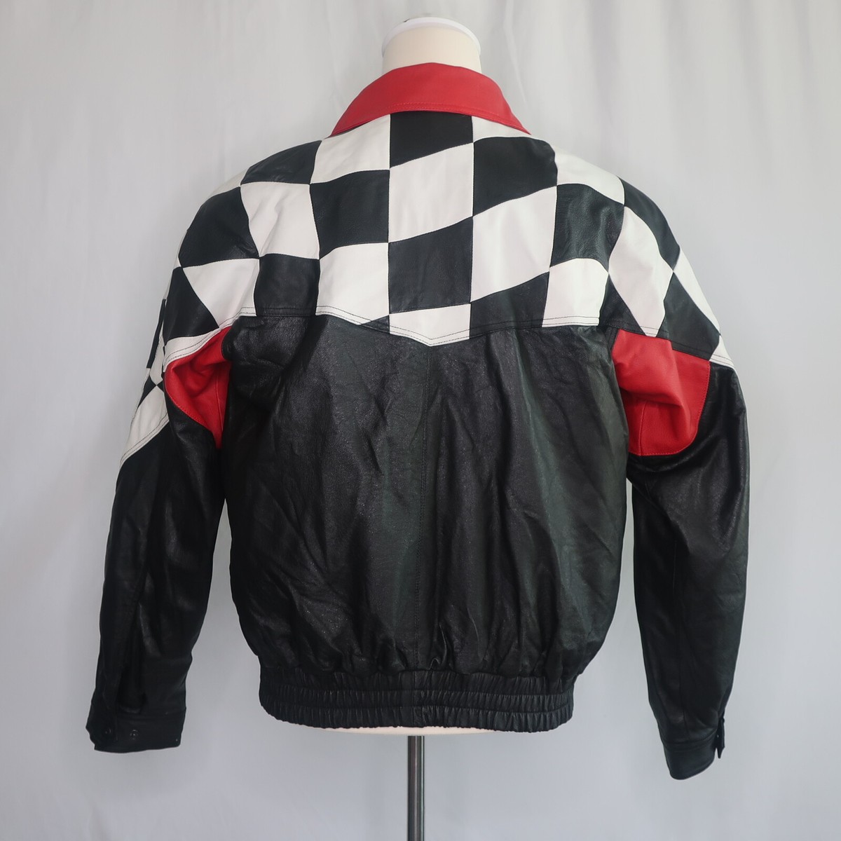 Burk's Bay Bryan Racing Leather Jacket Black White Checkered Burk's Bay Bryan Racing Leather Jacket Black White Checkered