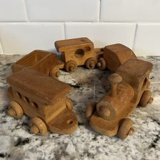 Vintage Wooden Toy Train Set Handcrafted/Handmade Hard Wood 5 Piece Christmas