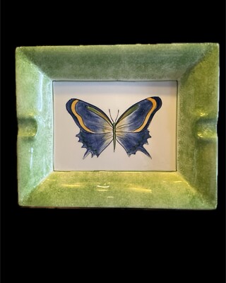 Vintage Italian San Marco Colorful Butterfly Ceramic Ashtray Catch All Multi-Use