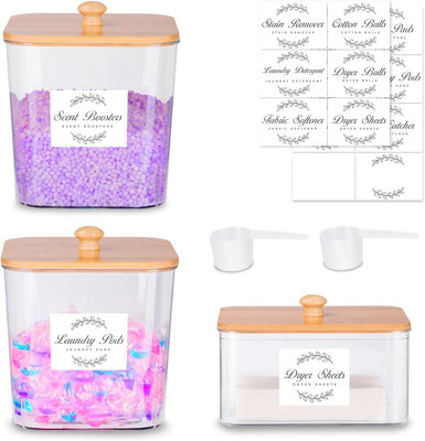3 Pack Laundry Pods Container & Dryer Sheet Holder Set,Clear Laundry Room Organi