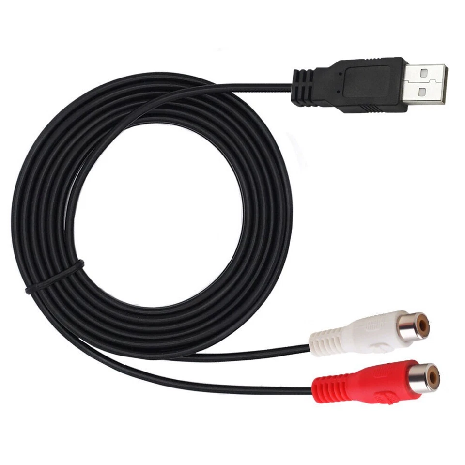 USB A Male to 2x RCA Phono Female AV Cable Lead PC TV Aux Audio Video Adapter - Image 3 of 4