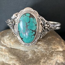 Mens Blue Spiderweb Turquoise Navajo Sterling Silver Cuff Bracelet 14134