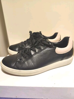 ECCO Danish Design Black Leather Lace Up Sneakers Womens 7/38 EU Ret. $165