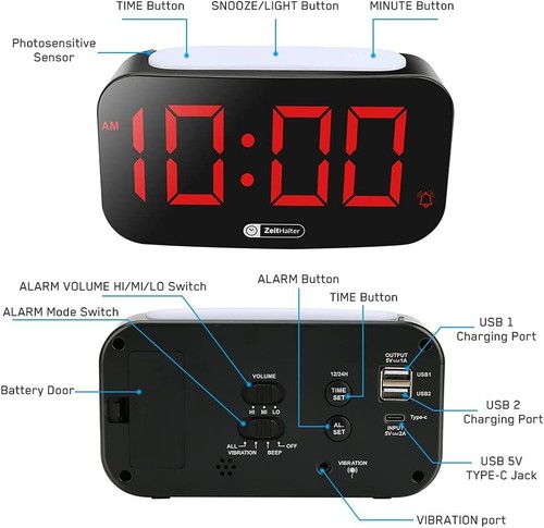 Rocam Home LED Digital Alarm Clock - 7" Large Red Display, Loud Alarm, 7 Colored - Picture 8 of 9