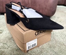 BNIB Ladies ASOS DESIGN Plain Faux Suede BLACK 'SEEKER' POINTED Mid HEEL Shoes 5