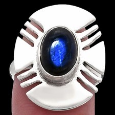 Blue Fire Labradorite - Madagascar 925 Sterling Silver Ring s.7 Jewelry R-1240