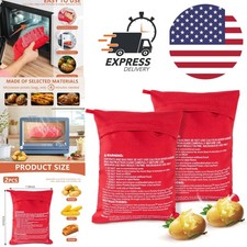 Microwave Potato Bag 2 Pack Reusable Red Pouch Washable Polyester Cooking Tool