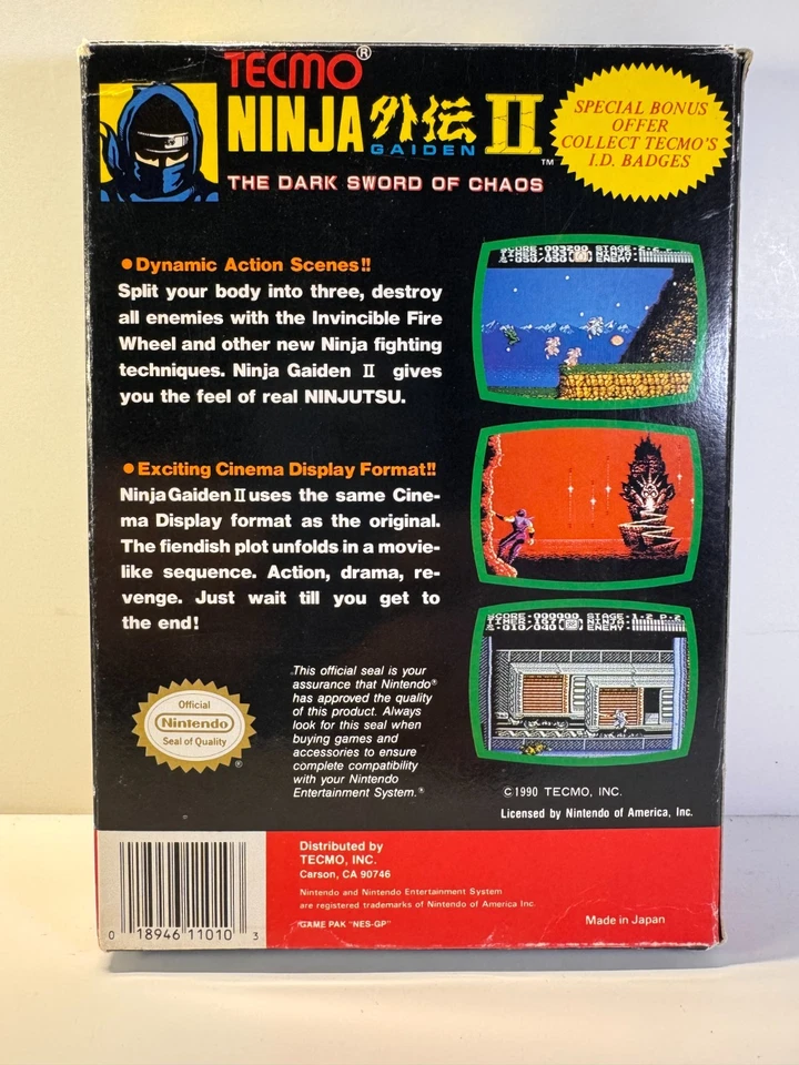 Ninja Gaiden II: The Dark Sword of Chaos (Nintendo NES, 1990) COMPLETE CIB Authe - Image 3 of 4