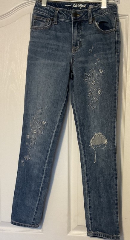 Cat & Jack Girls Size 10 Embroidered Design Blue Jeans Mint Condition