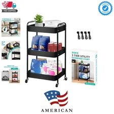Elegant Black 3-Tier Rolling Storage Cart with Wheels - Perfect for Any Room