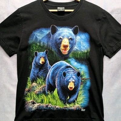 Wild Herren T-Shirt Bear Graphic Gr. M schwarz blau Wildlife Animal Print Tee