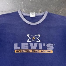 1990s Levi’s Original Blue Jeans Atomic Logo Ringer Tee Made in USA | Large