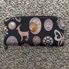 Portafoglio pochette OILILY multicolore floreale natura zip intorno scomparto 8” x 4”