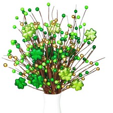St. Patrick's Day Decorations 6 Pack, 15.7Inch Glitter Shamrock Berry Stems w...