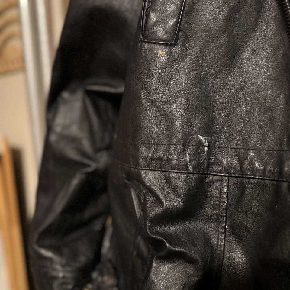 Sergio Benini Chaqueta de Cuero Negra Trabajo 3X Abrigo de Invierno con Capucha para Hombres Foto 3 de 4