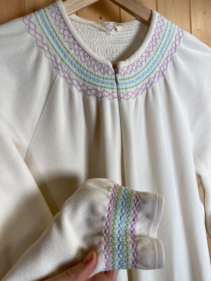 Camisón Vintage Vanity Fair Largo Cremallera Bata de Vellón Cálido Pradera Abuela Talla S Foto 2 de 4