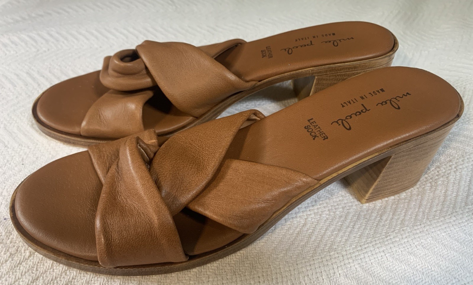 Mila Paoli Women's Leather Sock Block Heel Sandal Eur 40 US 9 Brown Made Italy