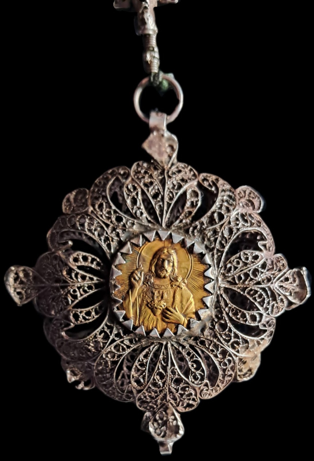 Antique 17th Century Rare Renaissance Silver Religious Necklace Pendant Cross image 9