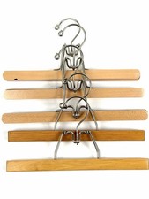 Vintage Lot Of 5 Wooden Clamp Clothes Hangers Pants Skirts