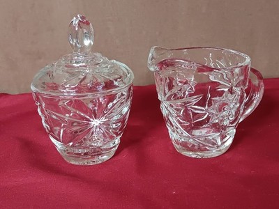 Vintage Anchor Hocking ''STAR OF DAVID''  Creamer & Sugar Bowl w/Lid Clear Glass 
