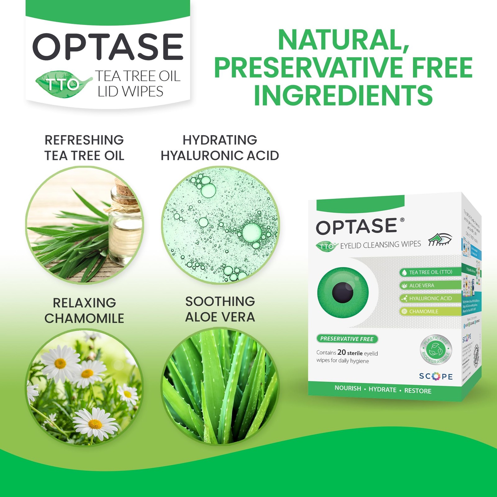 TTO Eyelid Cleansing Wipes, Box of 20 - Individually Wrapped Eyelid Wipes Wit...