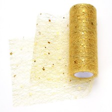Moon  Star Tulle Rolls Fabric, 6" x 10 Yard Nylon Tulle Ribbon, Gold