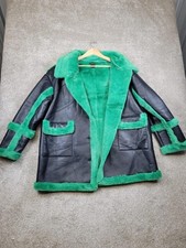 boohoo Green Faux Fur Leather Panel Hooded Coat Jacket UK 16