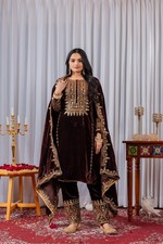 Pakistani Bollywood Velvet Salwar Kameez Indian Beautiful Women Top Bottom Suit