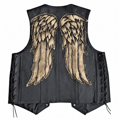 Men's Black Real Lambskin Leather Handmade Cosplay Jacket Angel Wings Vest