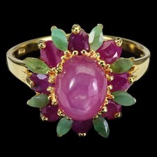 925 Sterling Silver Ring Oval Ruby 9x7mm Emerald Natural Gemstone Jewelry Size 9