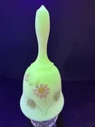 Vintage Fenton Hand Painted Signed Uranium Satin Floral Custard Bell