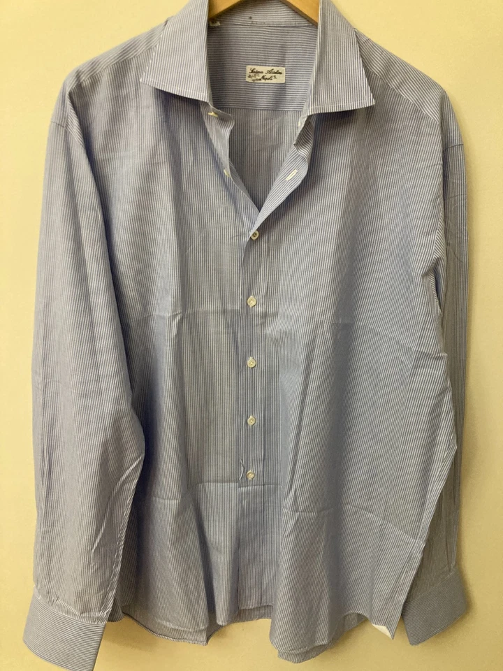 GUC Sartorio (Cesare) Attolini Dress Shirt Blue/White Striped 17.5/44 - Image 2 of 4