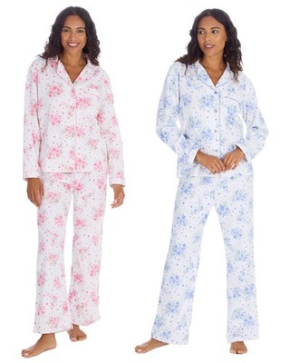 Damen Pyjama Blumen Knopf Baumwolle Langarm Blumen Pyjama Schlafanzug 