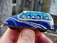 Small Western Germany Tin Lithograph Non Friction TOURING CAR Toy 18 PASSENGERS