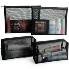 4 Pack Nylon Mesh Makeup Bags Set, Travel Cosmetic Pouches, Beauty Organizers