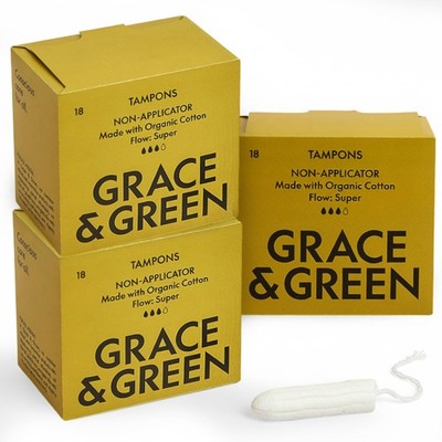 Grace & Green 45 Tampons ohne Applikator - Super Übergröße | Umweltfreundliche Periode