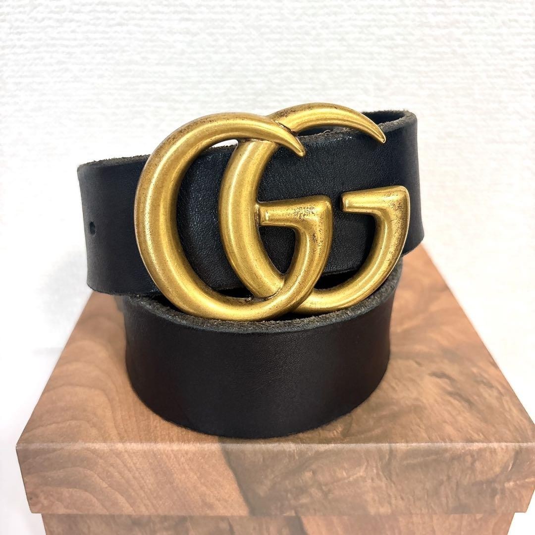 GUCCI Marmont Black Leather Belt with Gold Buckle