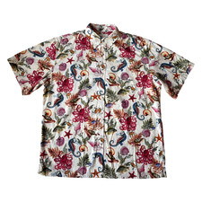 David's Wear Yiume Hawaiian Shirt Mens Medium Seahorse Aloha Tencel Button Up   