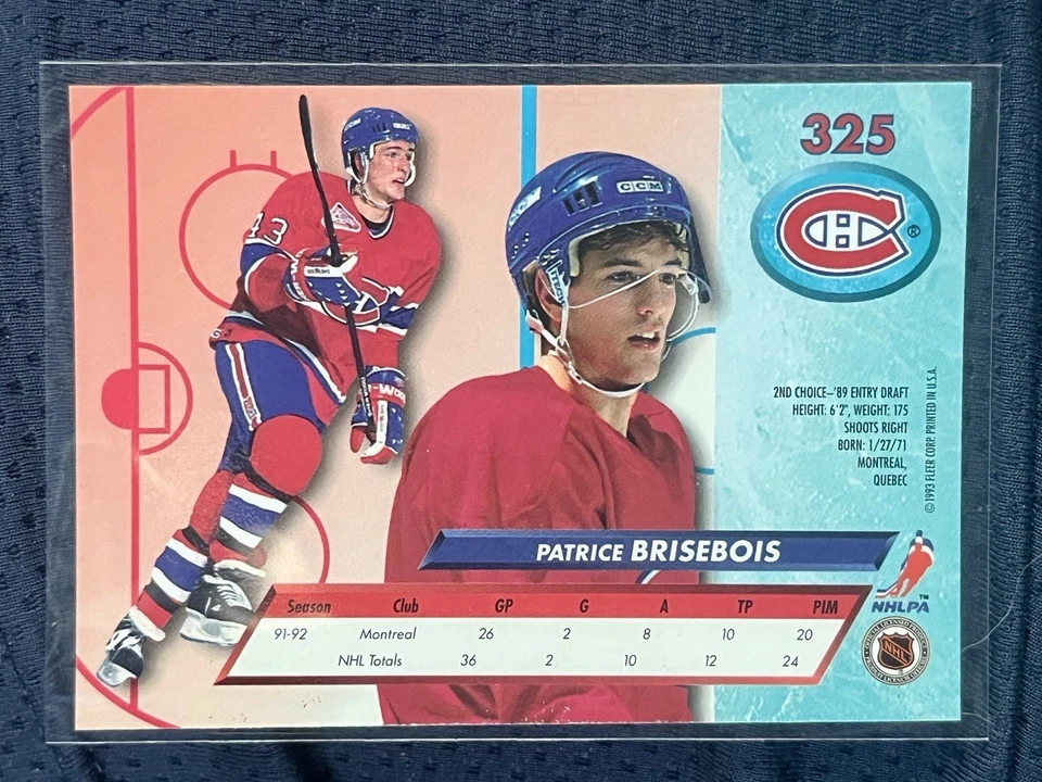 1992-93 Fleer Update NHL - Patrice Brisebois Montreal Canadiens #325 Defense 🏒 - Image 2 of 2