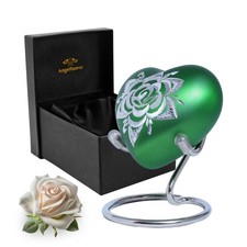 Rose Heart Keepsake Urn for Human Ashes   Green Floral Mini Memorial Urn with...