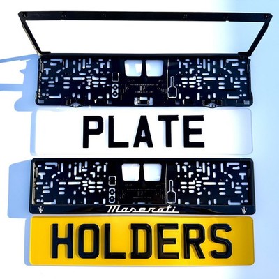 1 x White Maserati 3D Gloss Gel - Quick Release - Number Plate Holder Surround