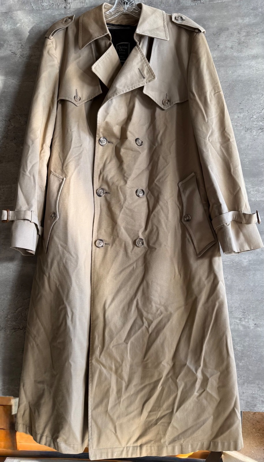 Vintage Christian Dior Monsieur Double Breasted Trench Coat w/ Wool Liner Sz 38R