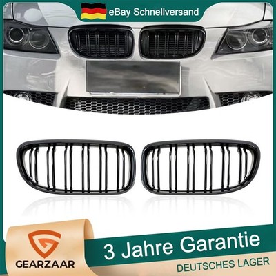 Nieren Grill Doppelsteg Kühlergril für BMW 3er E90 E91 LCI 2008-12 Glanz schwarz
