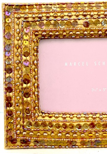 Neu mit Etikett Marcel Schurman schillernder goldfarbener Bernstein Pailletten Perlen Satin 3,5 x 5 Fotorahmen - Bild 7 von 16